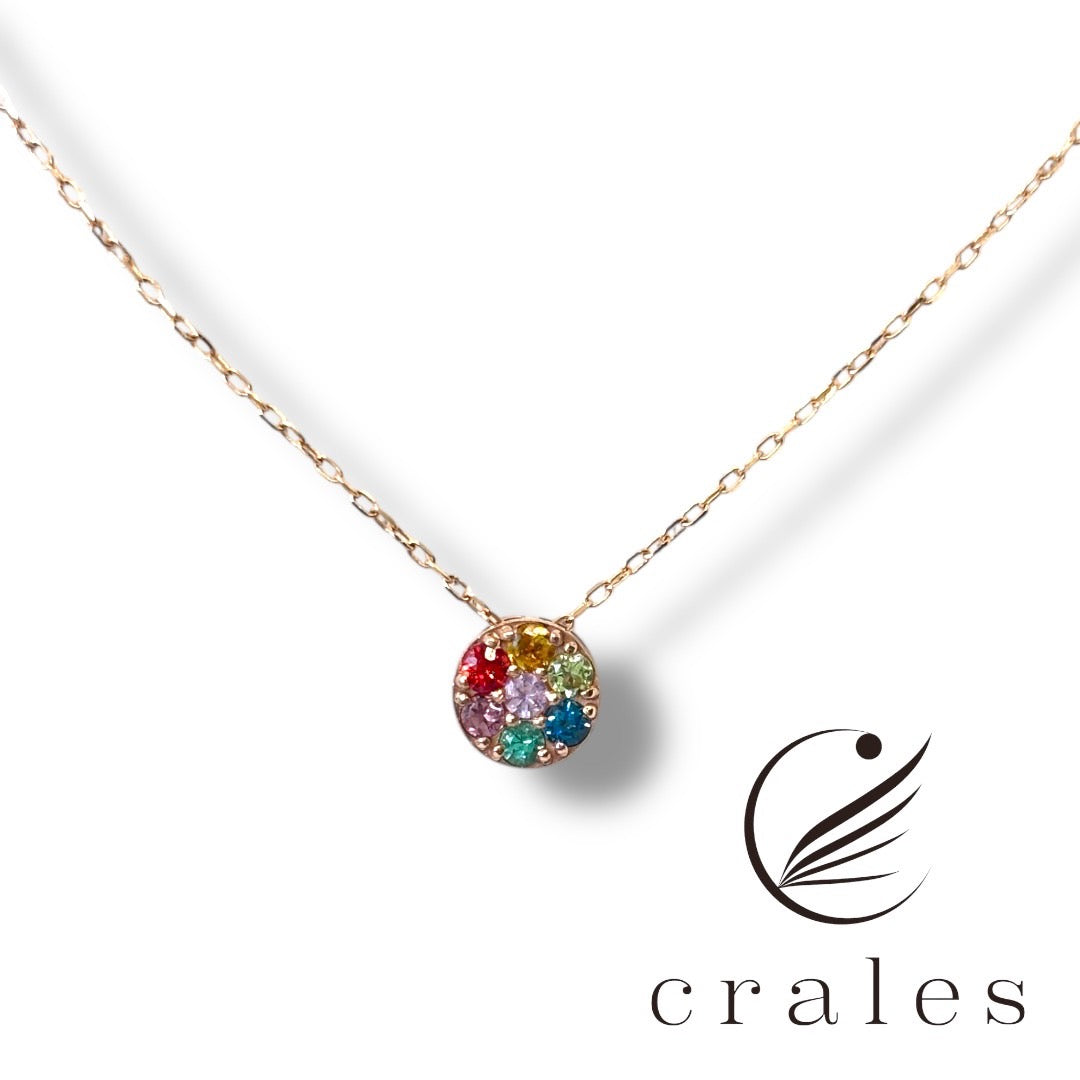 7石のマルチカラーストーンネックレス(10金ピンクゴールド)