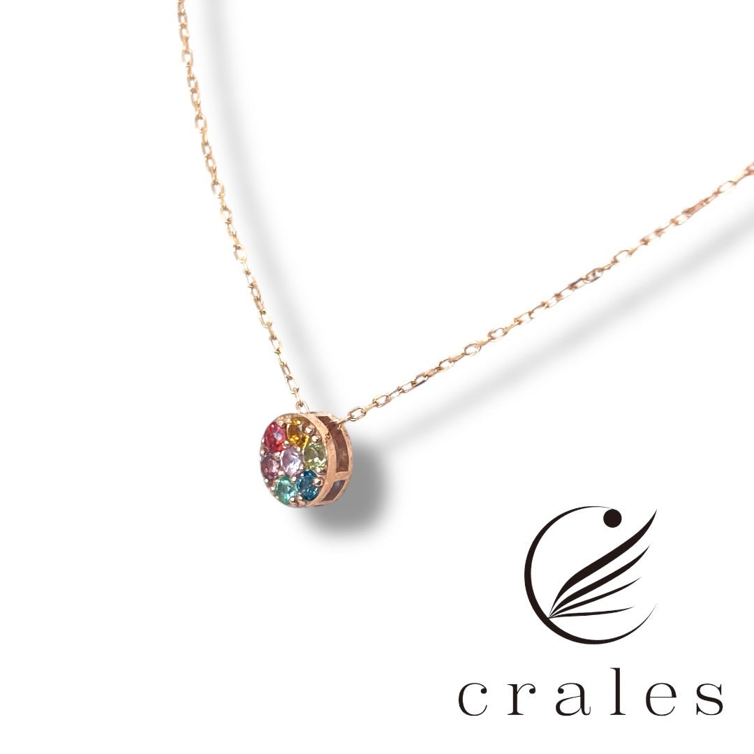 7石のマルチカラーストーンネックレス(10金ピンクゴールド)