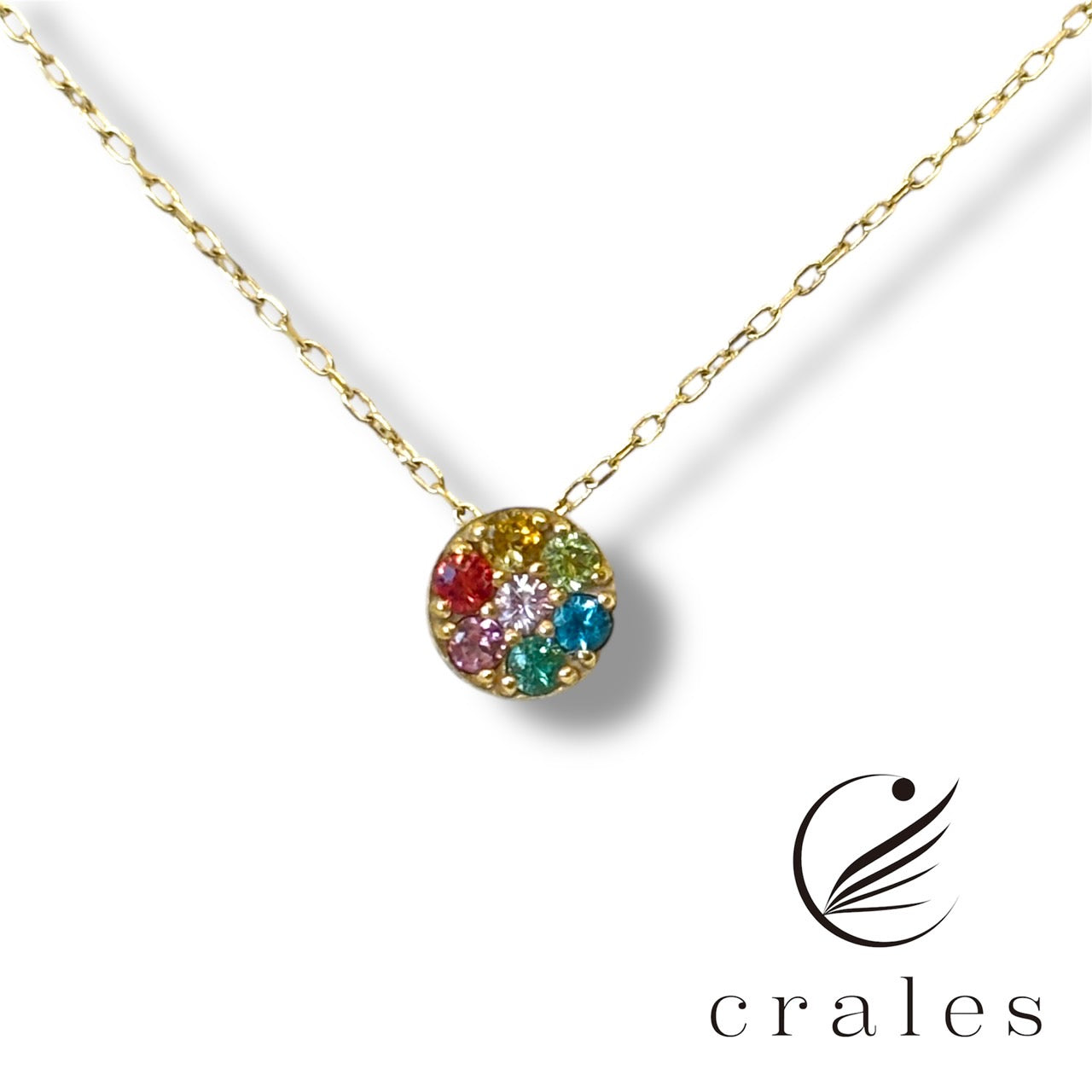 7石のマルチカラーストーンネックレス(10金イエローゴールド)