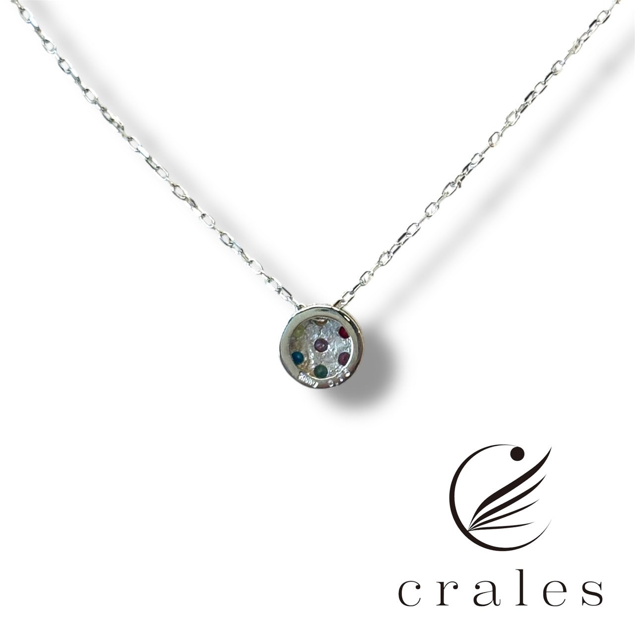 7石のマルチカラーストーンネックレス(10金ホワイトゴールド)