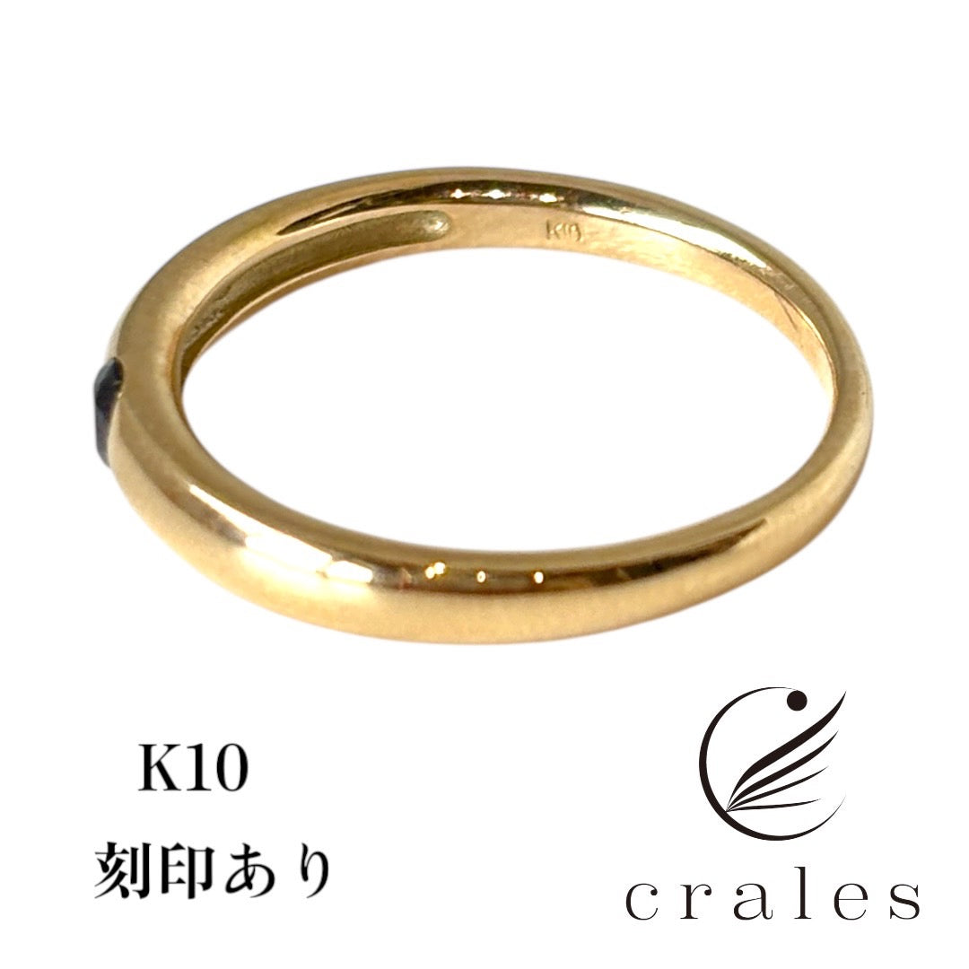 ブラックダイヤモンド甲丸1粒リング 0.1ct K10(10金イエローゴールド指輪)