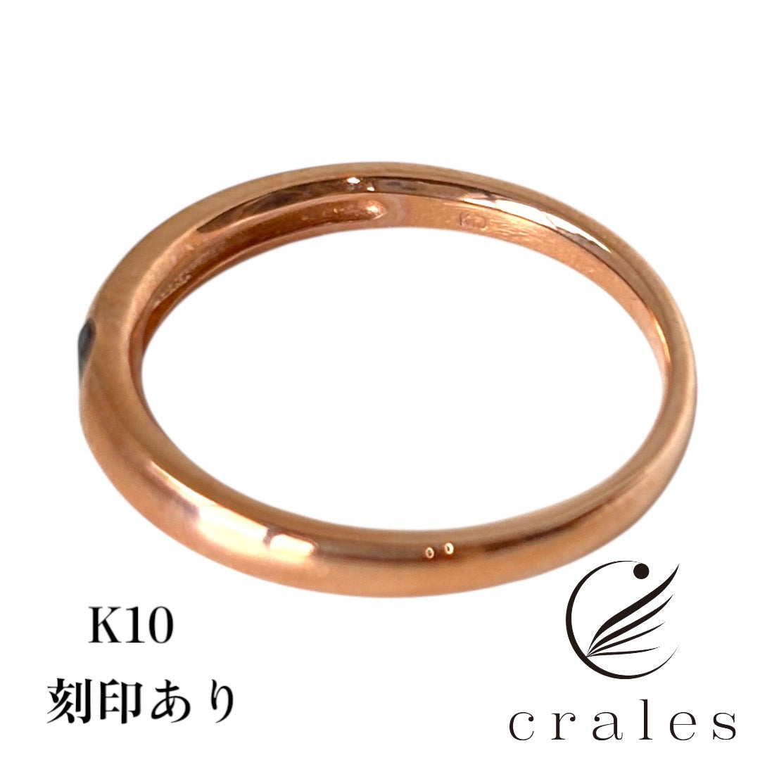 ブラックダイヤモンド甲丸1粒リング K10PG 0.1ct (10金ピンクゴールド)