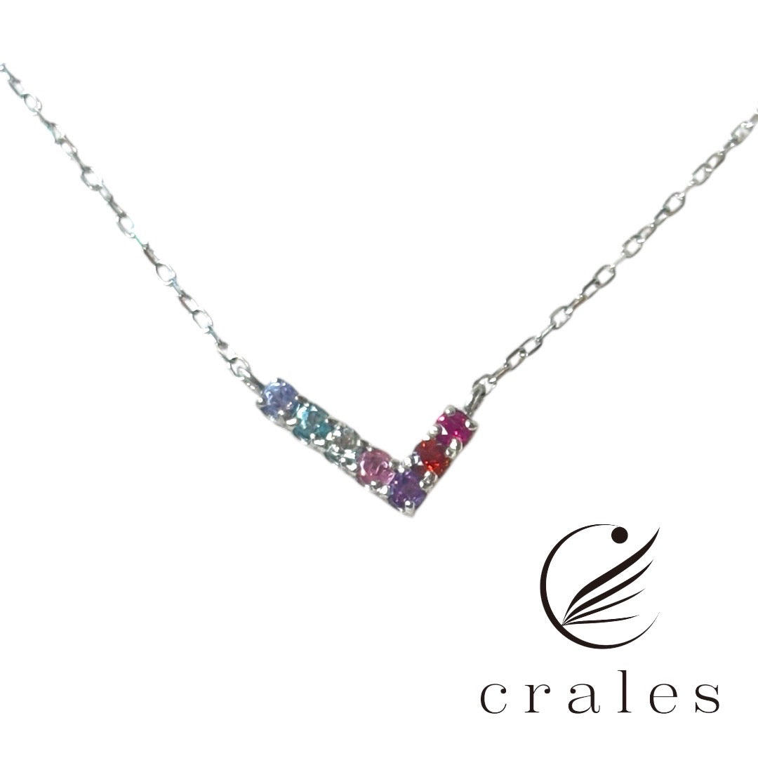 7石L字マルチカラーネックレスK10WG(10金ホワイトゴールド)