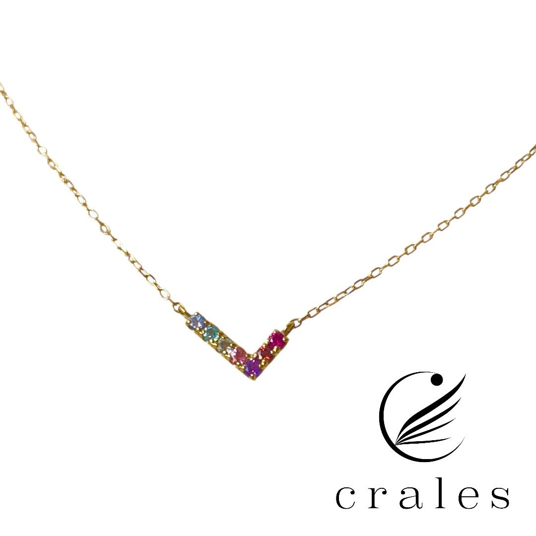 7石L字マルチカラーネックレスK10YG(10金イエローゴールド)