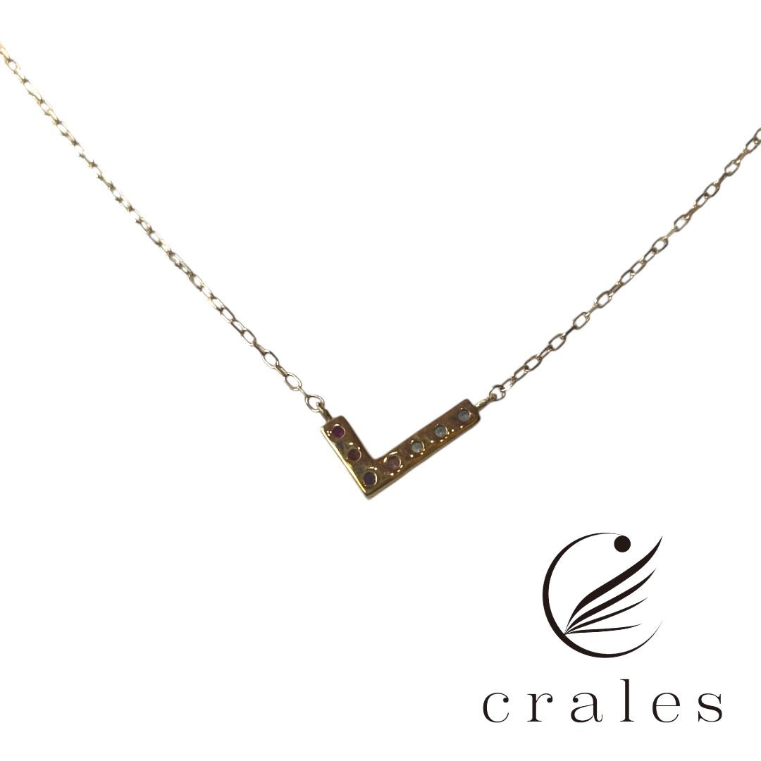 7石L字マルチカラーネックレスK10YG(10金イエローゴールド)