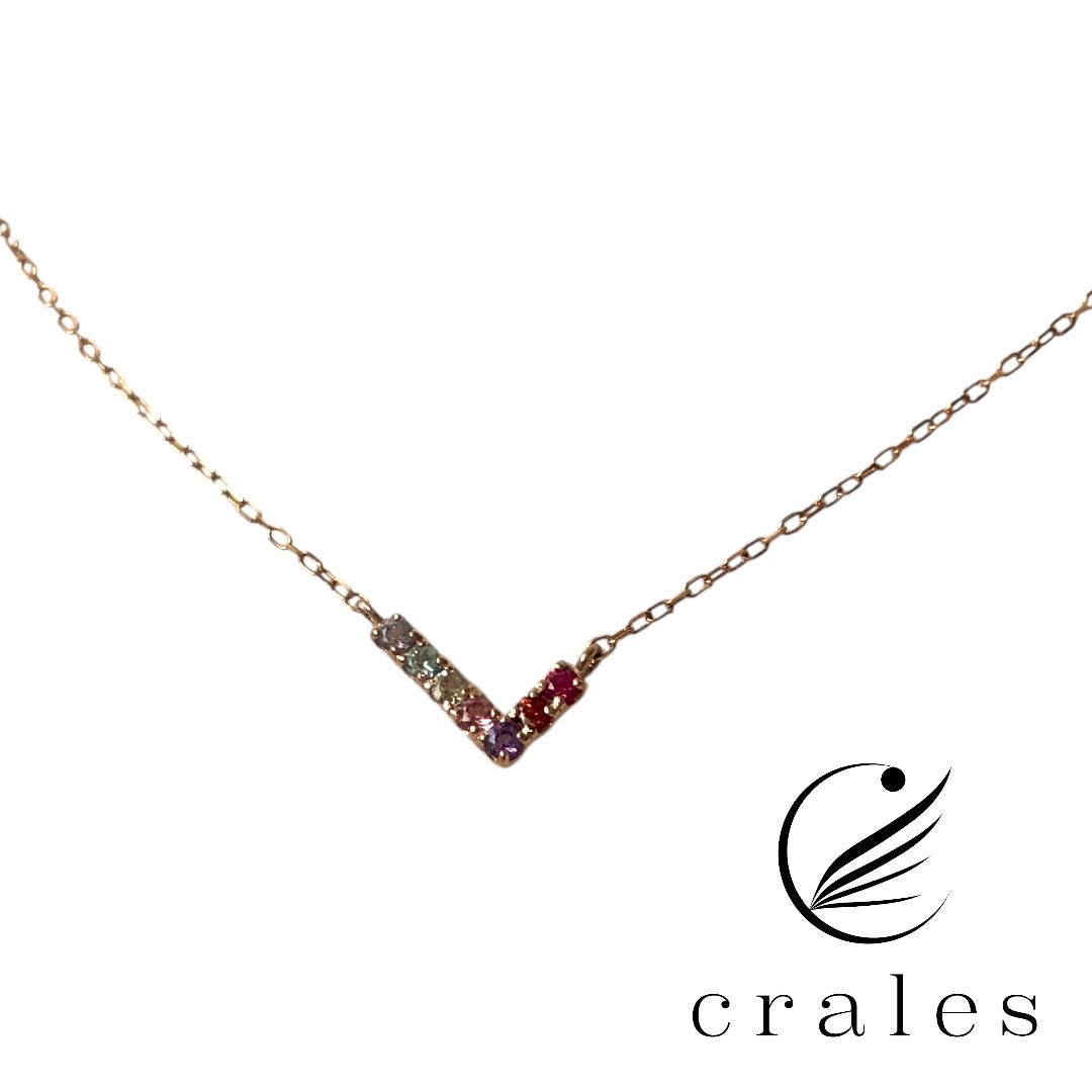7石L字マルチカラーネックレスK10WG(10金ピンクゴールド)