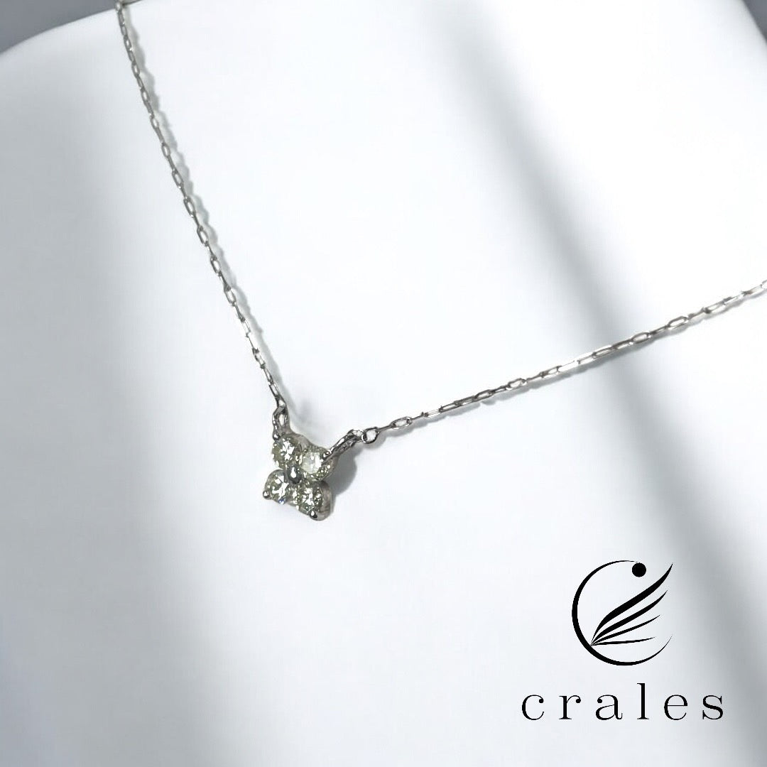 天然ダイヤモンド4石 フラワーモチーフネックレス プラチナ