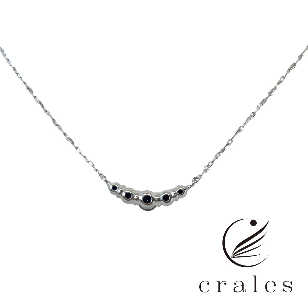 5石ブラックダイヤモンドネックレス K10WG(10金ホワイトゴールド）